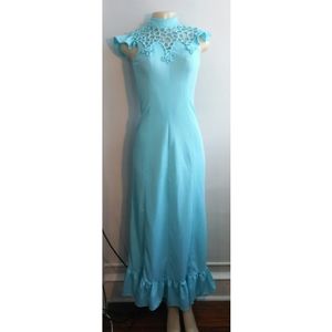 Vintage 1970s Handmade Baby Blue Maxi Dress